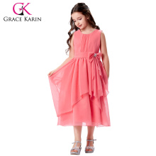 Grace Karin Asymmetric Ruffled Chiffon Flower Girl Watermelon Princess Birthday Dress for Girls CL010426-2